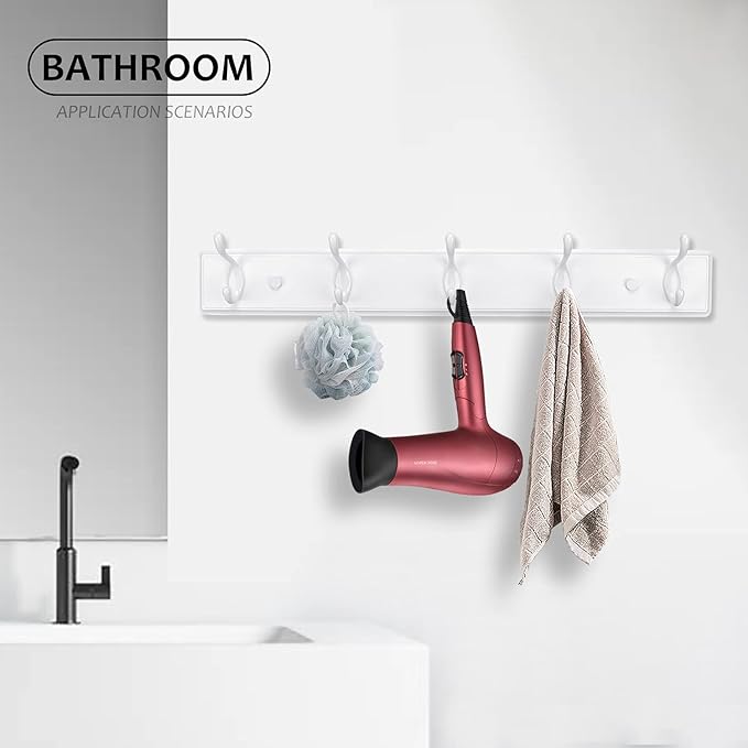 Wooden Coat Rack, Wall-Mounted Organizer for Closet, Entryway, Hallway, Foyer, Bedroom, Heavy Duty Double Hooks for Hanging Towels, Bags, Hats, Jackets, Key (White, 5 Hooks)