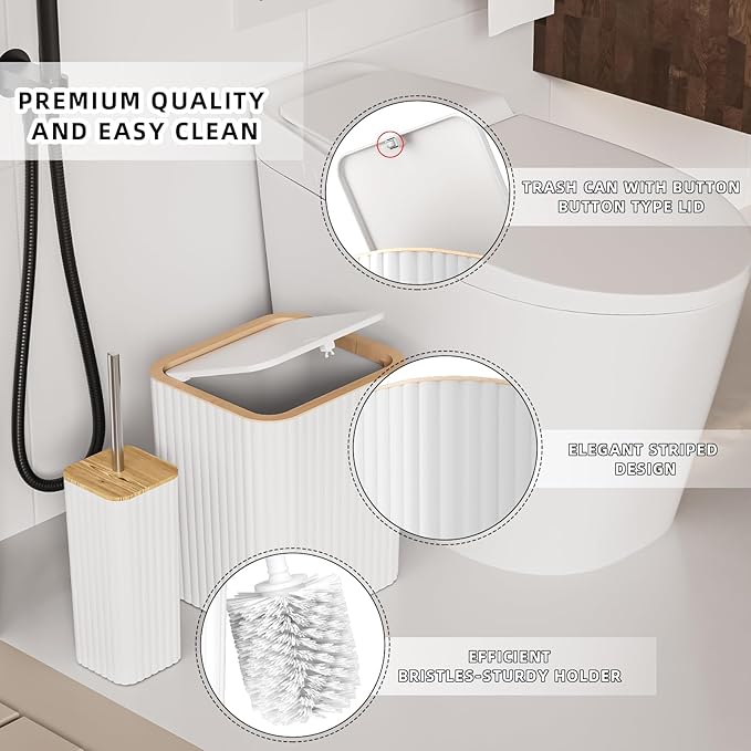 XLHOMO Bathroom Accessories Set - Elegant White Bathroom Set, 10PC Bathroom Accessory Set, Toilet Brush, Trash Can, Qtip Holder Dispenser & Soap Dispenser