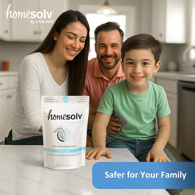 Homesolv Dishwasher Detergent Pods Free and Clear - Plant and Mineral Based Dish Washer Tablets for Spotless Dishes - Eco Friendly Dishwasher Pods - (20 Count 1-Pack)