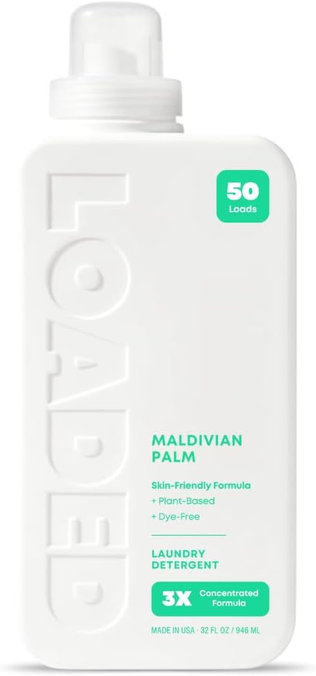 Loaded Laundry Detergent, Luxury Cologne & Perfume Scented | 50 Loads | Coconut & Palm | Skin-Friendly & Plant-Based | Made in USA | 32 oz