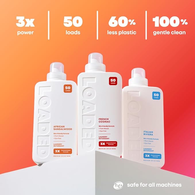 Loaded Laundry Detergent, Luxury Cologne Scented | 50 Loads | Leather & Oak | Skin-Friendly & Plant-Based | Made in USA | 32 oz