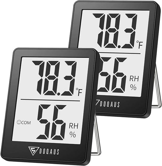 DOQAUS Humidity Meter, 2 Pack Room Thermometer Indoor, Hygrometer with 5s Fast Refresh, Temperature Humidity Monitor Meter for Baby Room, Living Room, Basement, Greenhouse, Office