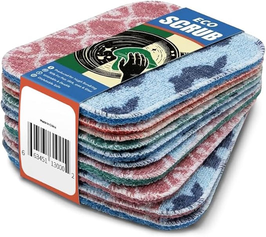 Amarelle GEN II Reusable Dish Scrubbers (10-Pack), Dual-Sided Heavy Duty Scouring Pads, Odor-Free & Machine Washable | Kitchen Scrub Cloth | Nano-Crystal Enhanced Technology (Nordic Folk)