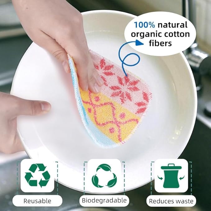 Amarelle GEN II Reusable Dish Scrubbers (5-Pack), Dual-Sided Heavy Duty Scouring Pads, Odor-Free & Machine Washable | Kitchen Scrub Cloth | Nano-Crystal Enhanced Technology (Nordic Folk)