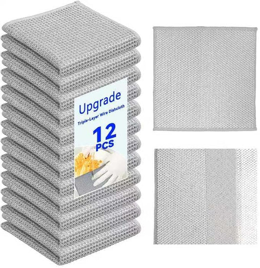 12-Pack Non Scratch Dishwashing Rags, 7.8x7.8 Inch Silver Mesh Dish Cloths for Washing Dishes, Reusable Multipurpose Steel Wool Scrubbing Cloths for Kitchen Cleaning