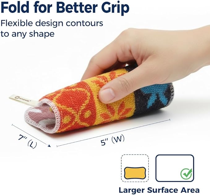 Amarelle GEN II Reusable Dish Scrubbers (5-Pack), Dual-Sided Heavy Duty Scouring Pads, Odor-Free & Machine Washable | Kitchen Scrub Cloth | Nano-Crystal Enhanced Technology (Nordic Folk)