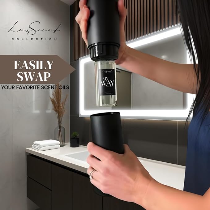 Aroma Scent Diffuser Starter Kit for Up to 1000SQ. FT. Coverage - 120ML Waterless Essential Oil Scent Included - Luxury Aroma Diffuser Ideal for Home, Office & Hotel (Silver, Divine Allure)