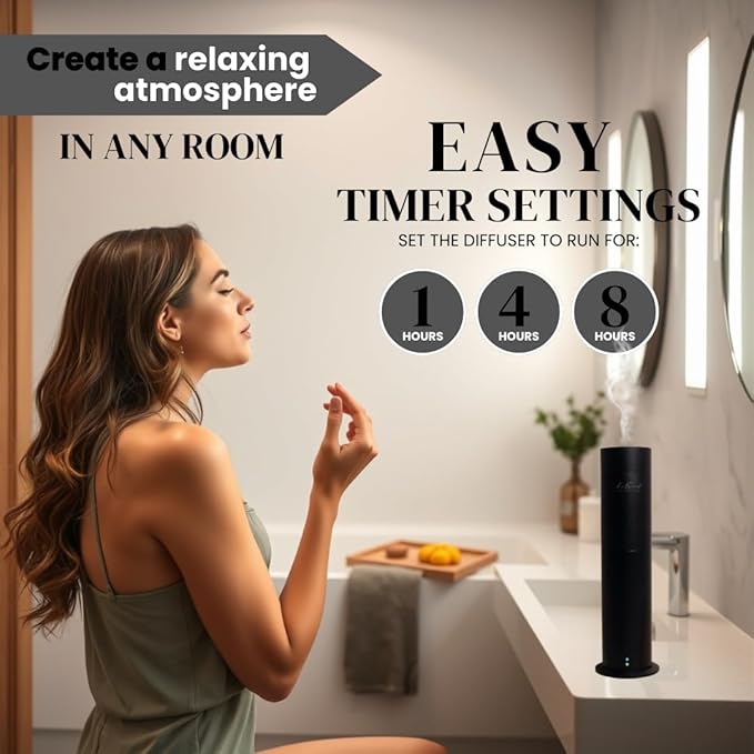 Aroma Scent Diffuser Starter Kit for Up to 1000SQ. FT. Coverage - 120ML Waterless Essential Oil Scent Included - Luxury Aroma Diffuser Ideal for Home, Office & Hotel (Silver, Divine Allure)