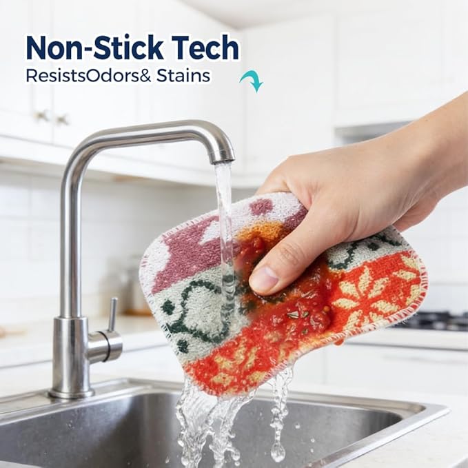 Amarelle GEN II Reusable Dish Scrubbers (5-Pack), Dual-Sided Heavy Duty Scouring Pads, Odor-Free & Machine Washable | Kitchen Scrub Cloth | Nano-Crystal Enhanced Technology (Nordic Folk)