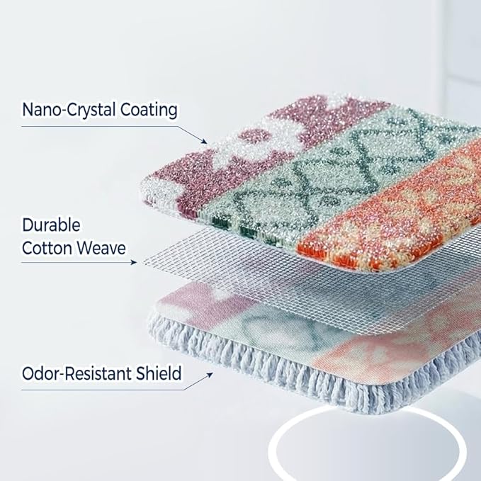 Amarelle GEN II Reusable Dish Scrubbers (5-Pack), Dual-Sided Heavy Duty Scouring Pads, Odor-Free & Machine Washable | Kitchen Scrub Cloth | Nano-Crystal Enhanced Technology (Nordic Folk)
