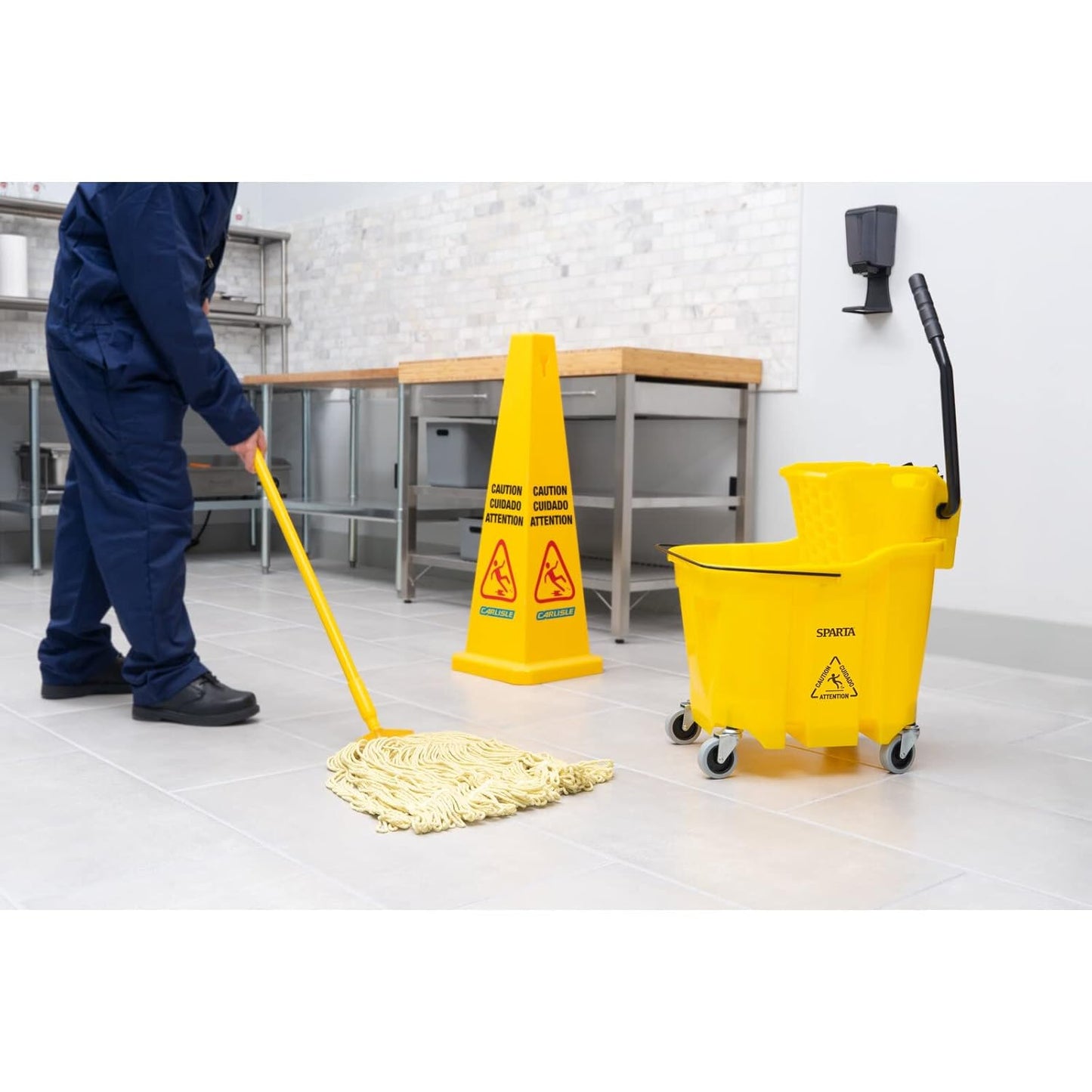 Carlisle FoodService Products Omnifit Mop Bucket with Wringer for Floor Cleaning, Restaurants, Office, And Janitorial Use, Polypropylene, 35 Quarts, Yellow