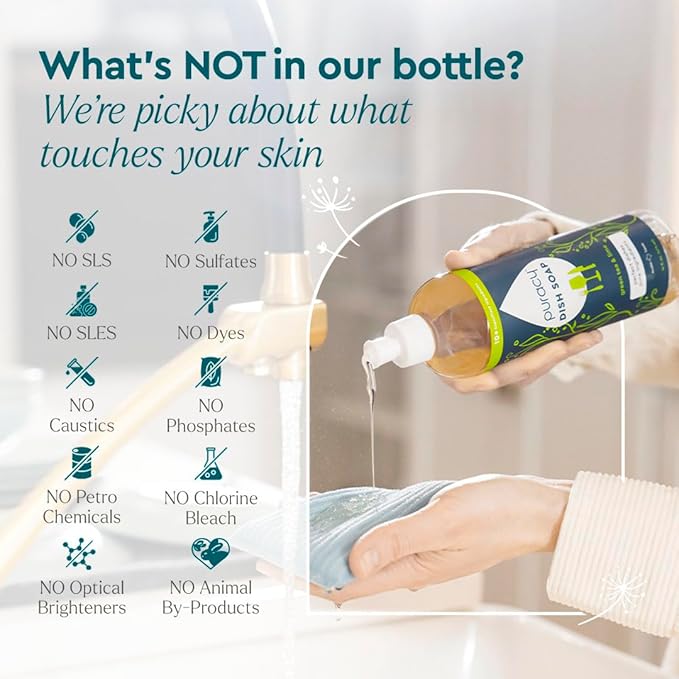 Puracy Natural Dish Soap Refill - Skin-Softening Plant-Based Liquid Dishwashing Detergent Soap, Clean-Rinsing Water-Sheeting Formula (Green Tea & Lime, 48 fl oz)