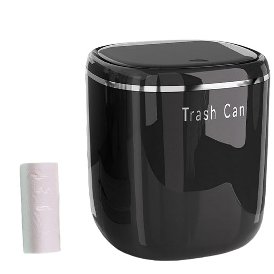 0.8 Gallon Desktop Mini Trash Can with Push-Open Lid, Small Waste Baskets Includes 50 Free Bags, Small Eco-Friendly PP Waste Bin for Office Desk, Bedroom, Bathroom Tiny Garbage Can (Black)