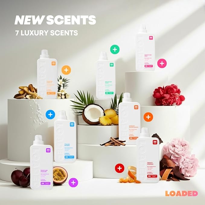 Loaded Laundry Detergent, Luxury Cologne Scented | 50 Loads | Leather & Oak | Skin-Friendly & Plant-Based | Made in USA | 32 oz
