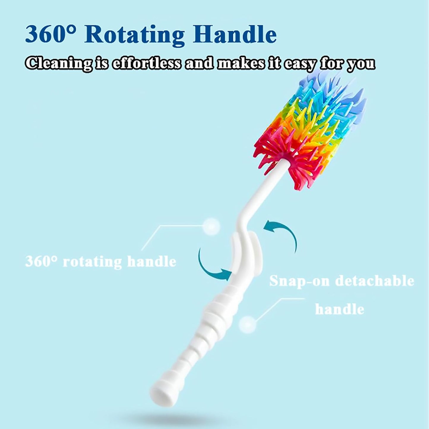 Rayhee Bottle Brush Cleaner-Baby Milk Bottle Cleaner Soft Silicone Bottle Brusher / 360 Degree Rotating Long Handle Brush for Washing Glassware, Cup, Decanter, Narrow Neck Brewing Bottle