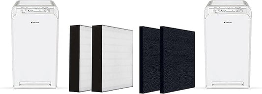 Daikin Room Air Purifier Bundle, HEPA Air Purifier with Pre-filter, Carbon, and UVC LED Light Filtration, Zero Ozone, CARB Certified, Includes 2 Purifiers and 2 sets of Replacement Filters