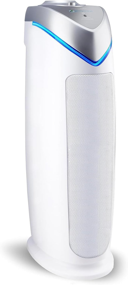 GermGuardian Air Purifier for Home with HEPA Pure Filter, for Wildfire Smoke, Pet Dander, Pollen, Odors, Large Rooms - 743 Sq. Ft., Removes 99.97% Pollutants, UV-C Light, 22", AC4825W, White