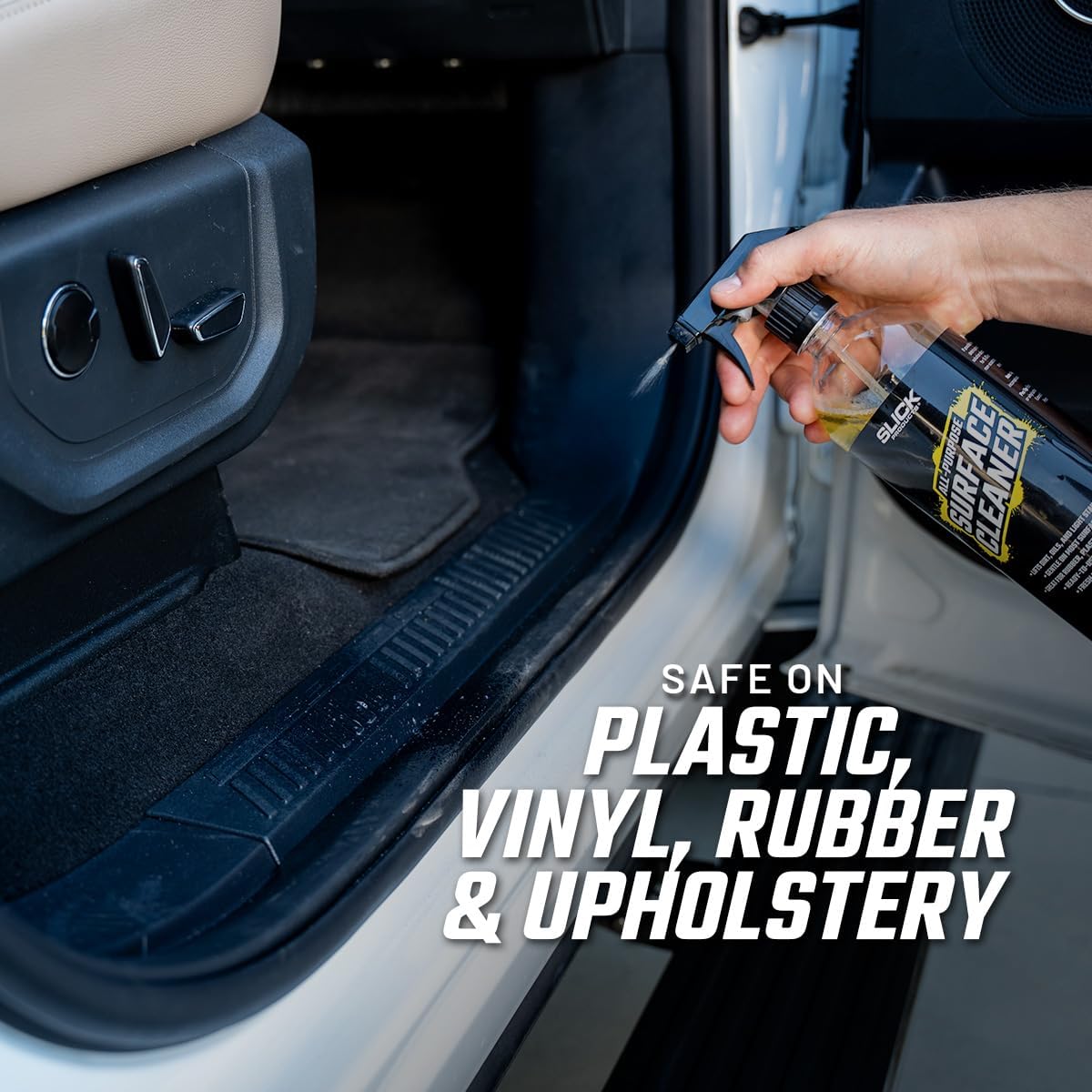 Slick Products All-Purpose Surface Cleaner – Multi-Surface Car Interior & Exterior Cleaner for Vinyl, Plastic, Rubber, Carpet & Upholstery – Fresh Lemon Scent – 32 oz.