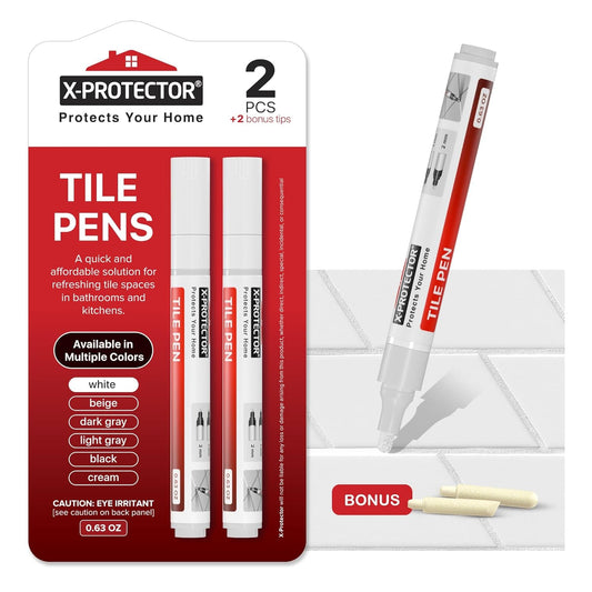 X-Protector Pen for Grout - 2 PCS, White - Ideal Grout Paint Pens to Make Grout White Again - Premium Grout Renew Pen with 2 Tips Types - Make Your Grouts Perfect Again!