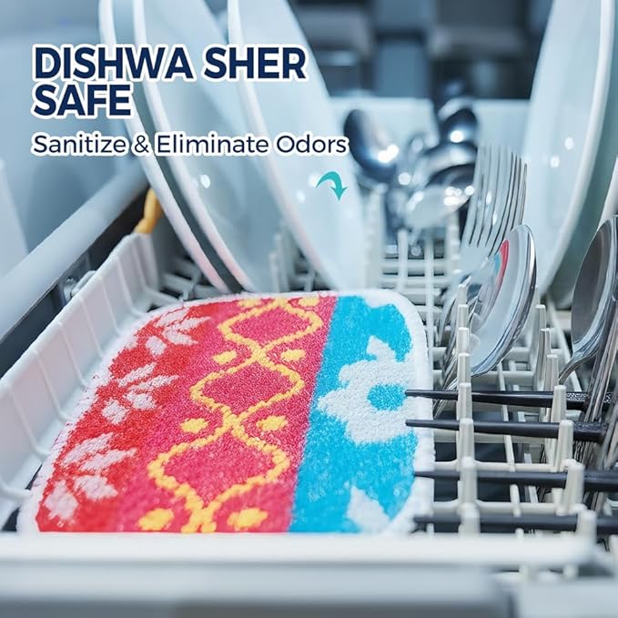 Amarelle GEN II Reusable Dish Scrubbers (5-Pack), Dual-Sided Heavy Duty Scouring Pads, Odor-Free & Machine Washable | Kitchen Scrub Cloth | Nano-Crystal Enhanced Technology (Nordic Folk)