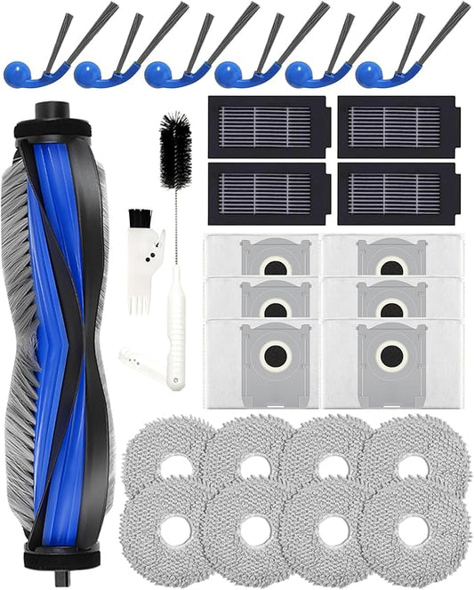Yivy 27PCS Accessories Kit for Ecovacs Deebot T30C Omni/T30C Omni Gen2 Robot Vacuum Cleaner: 1 Main Brush, 6 Side Brushes, 6 Dust Bags, 4 HAPE Filters, 8 Mop Pads, 2 Cleaning Brushes