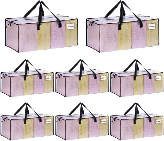 VENO 8 Pack Moving Bags Extra Large Storage Bags for College Move-In, Heavy-Duty Storage Totes, Packing Boxes, and Wardrobe Moving Supplies - Durable Laundry Bags for Clothes (Clear, 8 Pack)