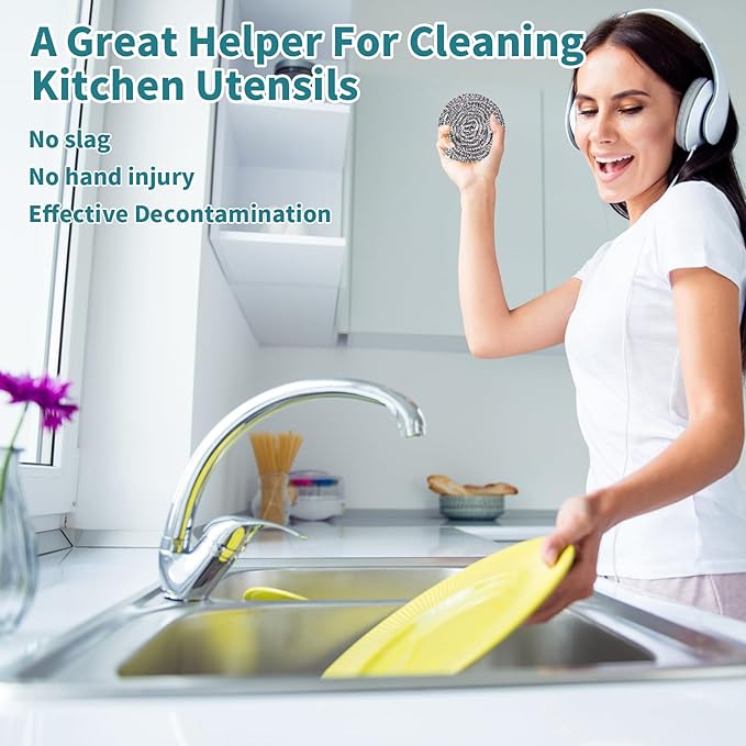 Carrie Joe Stainless Steel Scourer Heavy Duty Scrubber Pads Steel Wool Pack of 6,40g