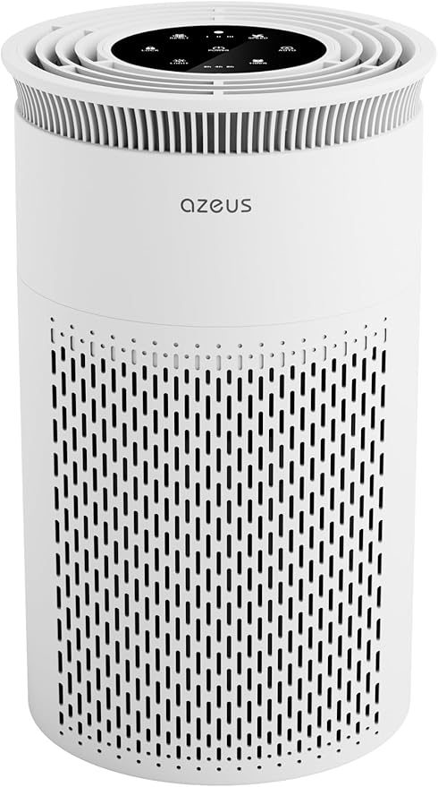 Azeus C8 True HEPA Air Purifier, 5-Stage Filtration, 360° Air Intake, Ultra-Quiet, Ideal for Large Rooms and Pet Owners, Ozone-Free (Medium)