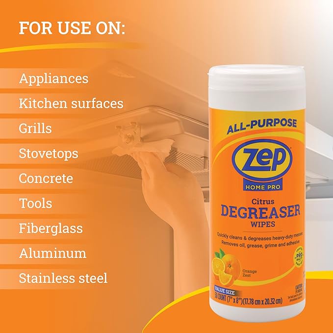 Zep Home Pro Citrus Degreaser Wipes 50 count- R59012 - Quickly cleans and degreases heavy-duty messes