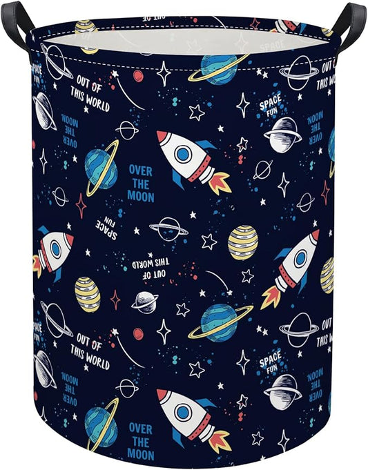 HIYAGON Kids Laundry Basket Baby Hamper for Nursery Boys Kids Hamper Cute Kids Toys Storage Bin Organizer Butterfly Room Decor for Home(Rocket Planet)