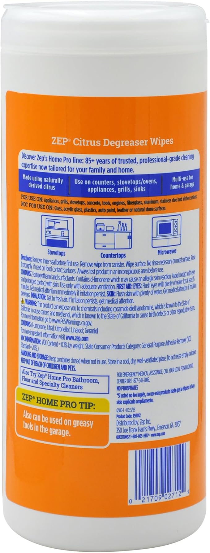 Zep Home Pro Citrus Degreaser Wipes 50 count- R59012 - Quickly cleans and degreases heavy-duty messes