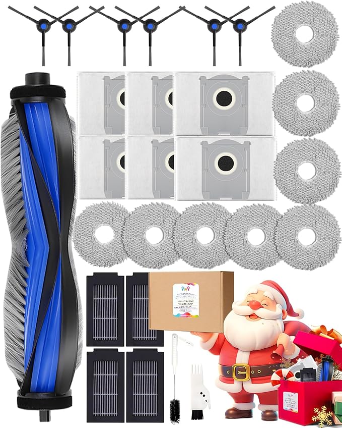 T50 PRO Omni Accessories, 27pcs Replacement Parts Kit for ECOVACS DEEBOT T50 Omni/T50 PRO Omni, Accessory Set with 1 Main Brush, 6 Side Brushes, 8 Mop Pads, 4 HEPA Filters, 6 Dust Bags & Bucket Brush