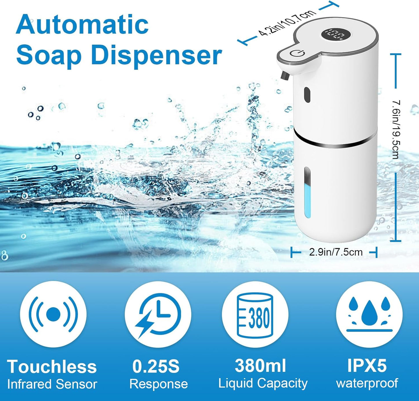 Automatic Touchless Soap Dispenser – USB Rechargeable Smart Liquid Dispenser, 6 Level Adjustable