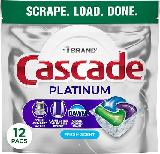 Cascade Platinum Dishwasher Pods, Dishwasher Detergent, Dish Detergent Soap, Fresh, 12 count