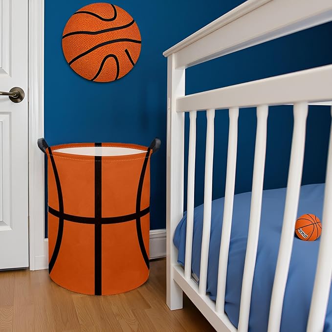 HIYAGON Basketball Kids Laundry hamper Baby Hamper for Nursery Boy and Girl Kids Cute Kids Toys Storage Bin Organizer Basketball Room Decor for Home(Basketball Pattern)