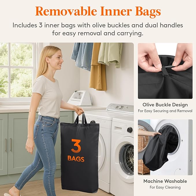 Lifewit 165L Laundry Basket with Lid, Large Laundry Hamper with Plastic Handles and Removable Bag, Foldable Tall Dirty Clothes Hampers for Laundry for Laundry Room, Bedroom, Bathroom, Dorm, Dark Gray