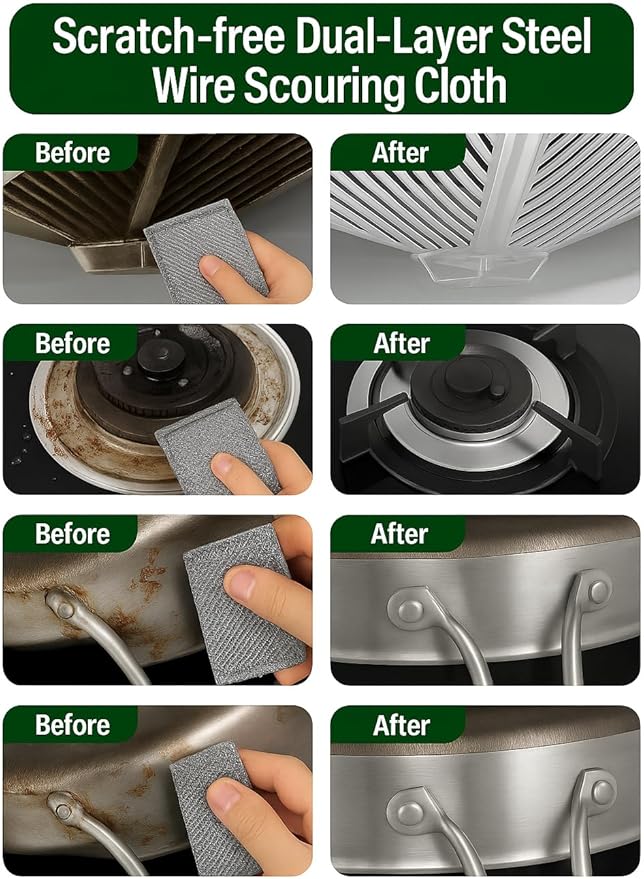 16-Pack Non-Scratch Wire Dishcloth, Reusable Diamond Weave Scrubber Cloths for Dishwashing, Multipurpose Wire Cleaning Cloths for Kitchen and Household, 7.8"x7.8"