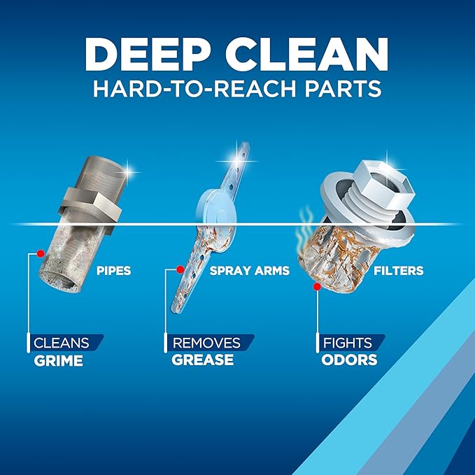 Finish Dishwasher Cleaner Tablets, Deep Cleans Hidden Grease & Grime, Fights Odors, No Extra Wash Cycle, Helps Maintain Dishwasher, 12 Month Supply, 12 Count