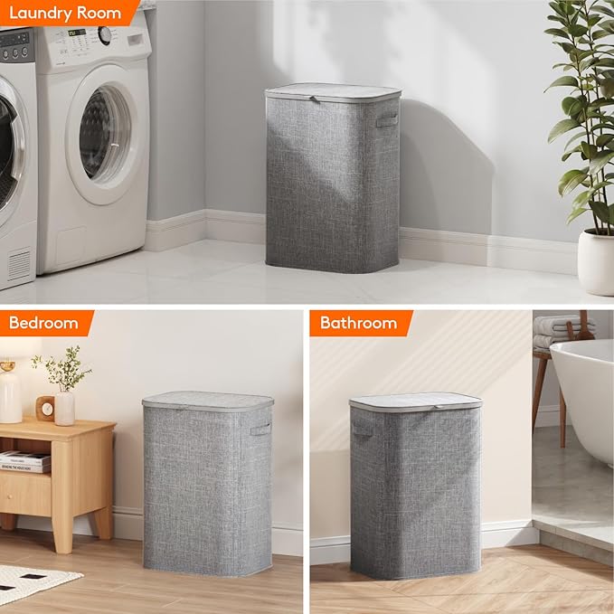 Lifewit 85L Laundry Basket with Lid, Large Laundry Hamper with Plastic Handles and Removable Bag, Foldable Tall Dirty Clothes Hampers for Laundry for Laundry Room, Bedroom, Bathroom, Dorm, Light Gray