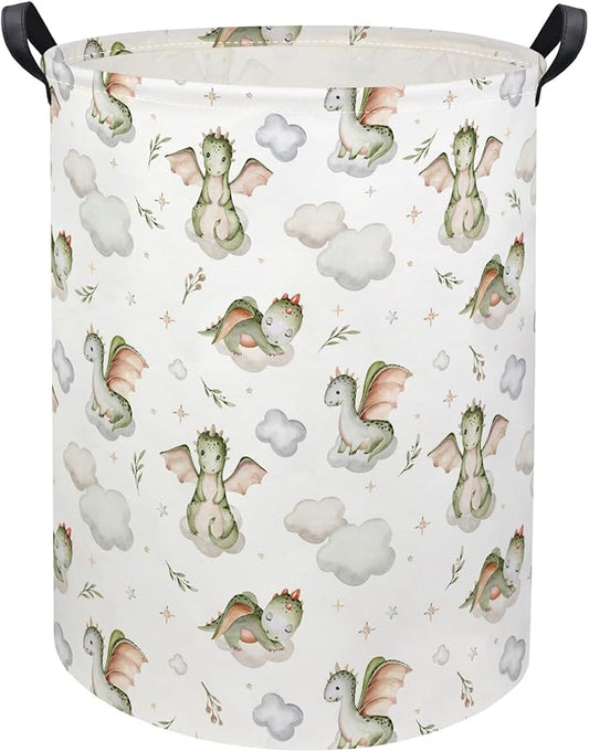 HIYAGON Baby Laundry Basket Baby Hamper for Nursery Girl Kids Butterfly Hamper Cute Kids Toys Storage Bin Organizer Butterfly Room Decor for Home(Flying Dinosaur)