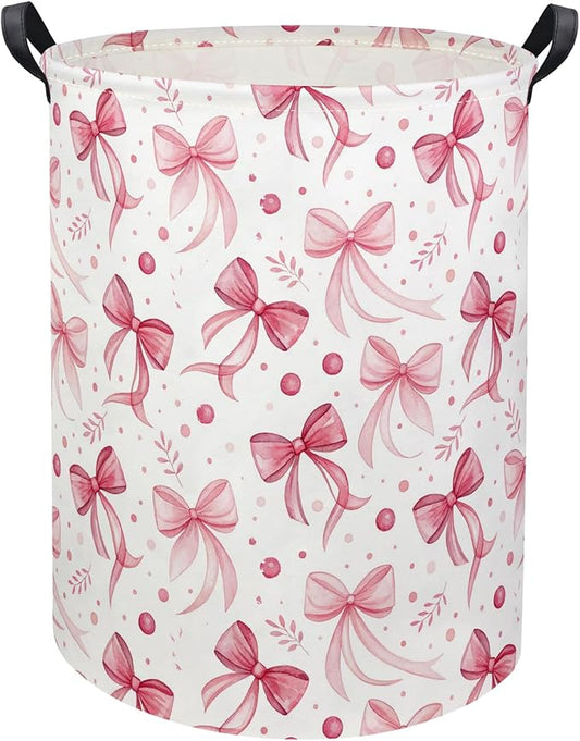 HIYAGON Butterfly Baby Laundry Basket Baby Hamper for Nursery Girl Kids Butterfly Hamper Cute Kids Toys Storage Bin Organizer Butterfly Room Decor for Home(Pink Bowknot)