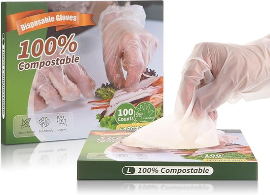 Eargardin Compostable Disposable Gloves Compost Large Food Handing Gloves for Cleaning Cooking Dishwashing BPI Certified 100 Counts, White