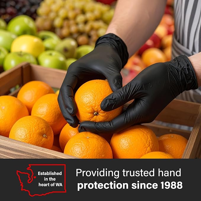 GLOVEWORKS Black Disposable Nitrile Industrial Gloves 5 Mil, Latex/Powder-Free, Food-Safe, Textured