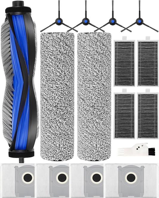 X8 PRO OMNI 16 Pack Accessories for ECOVACS DEEBOT X8 PRO OMNI/YEEDI S14 PLUS Robot Vacuum, Replacement Parts with 1 Main Brush, 2 Roller Mops, 4 Dust Bags, 4 Side Brushes, 4 HEPA Filters, 1 Brush