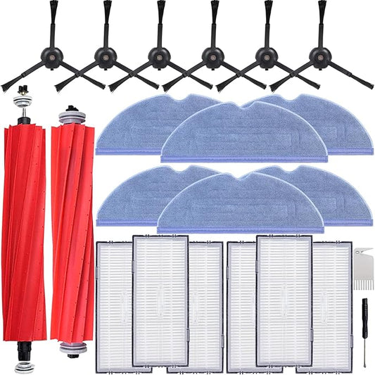 S7 Replacement Parts fit for Robo-rock S7 S7+ S7 MaxV S7 MaxV Plus T7S T7 plus T7S plus Robot Vacuum 2 Main Brush, 6 Mop Cloth, 6 Filter, 6 Side Brush