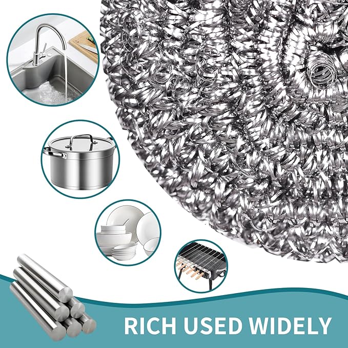 Carrie Joe Stainless Steel Scourer Heavy Duty Scrubber Pads Steel Wool Pack of 6,40g