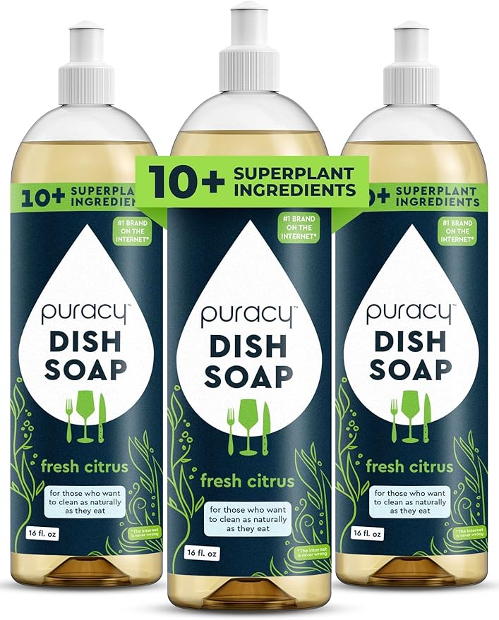 Puracy Natural Dish Soap - Skin-Softening Plant-Based Dishwashing Soap, Non-Toxic Dish Soap, Organic Liquid Dishwashing Detergent Soap (Fresh Citrus, 16 fl oz)