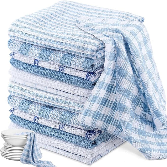 Patelai 12 Pcs Kitchen Dish Cloths for Washing Dishes Absorbent Dish Rags Cleaning Reusable Towels for Scrubbing Wipe Glass Xmas Home Household Supplies(Blue,13.8'' X 13.8'')