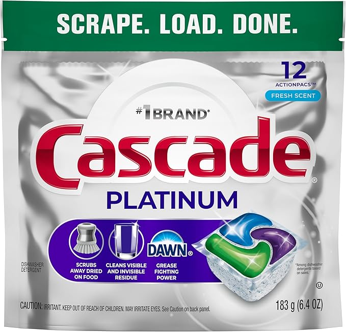 Cascade Platinum Dishwasher Pods, Dishwasher Detergent, Dish Detergent Soap, Fresh, 12 count