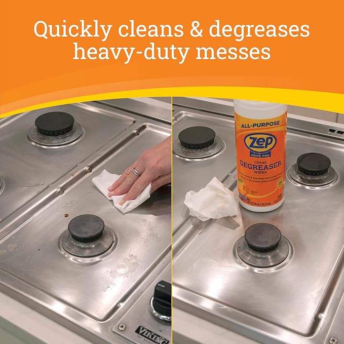 Zep Home Pro Citrus Degreaser Wipes 50 count- R59012 - Quickly cleans and degreases heavy-duty messes